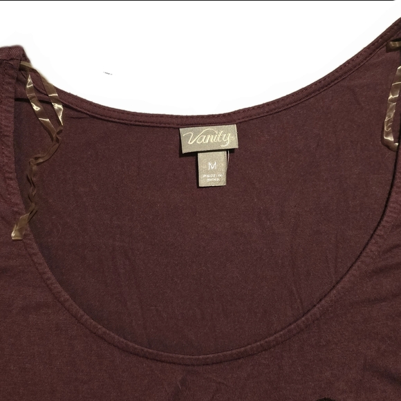 🟣Vanity Burgundy Black cOwl Chain Sequin Lace Embroidered Top Size Medium - Picture 3 of 12